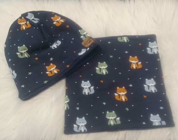 Set Haube Mütze und Loop mit Warmfutter Fuchs Grund navy