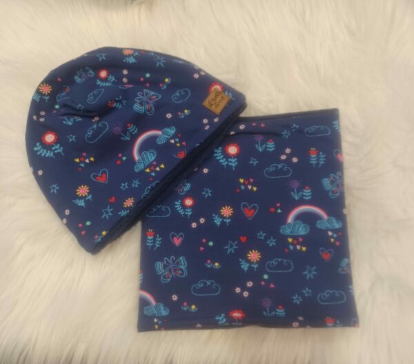 Set Haube Mütze und Loop mit Warmfutter Regenbogen