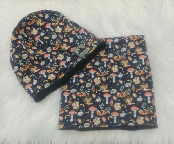 Set Haube Mütze und Loop mit Warmfutter Wald Grund navy