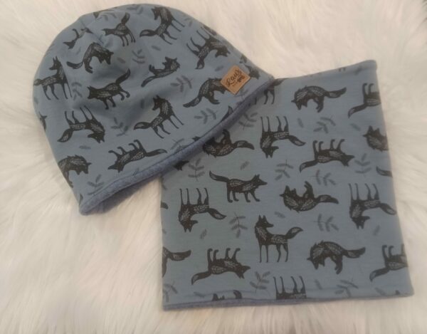 Set Haube Mütze und Loop mit Warmfutter Wolf